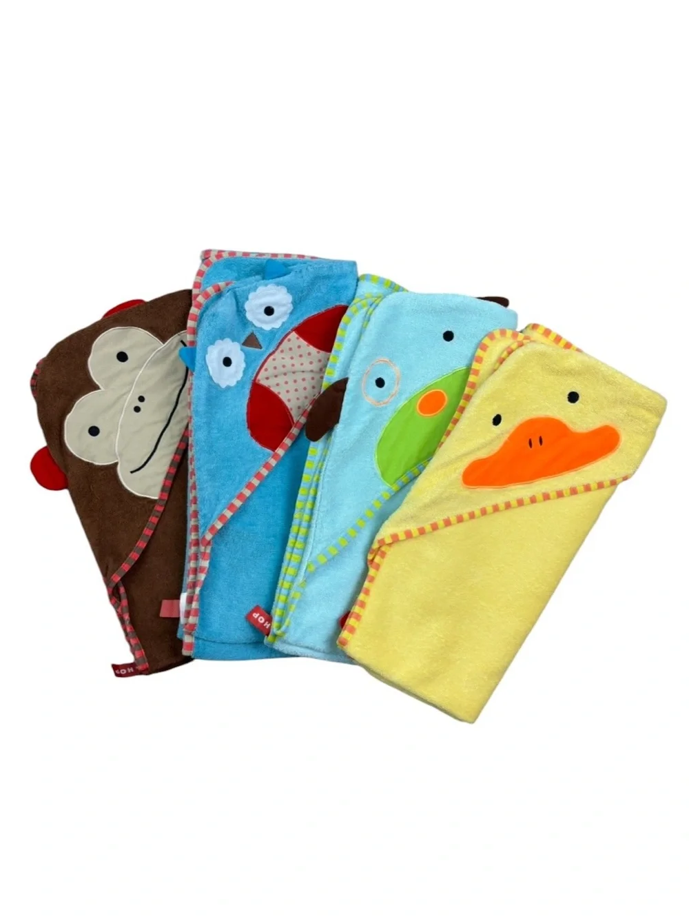 (4) Skip Hop Towel Lot Monkey Dog Duck Owl Skip Hop Hooded Towel